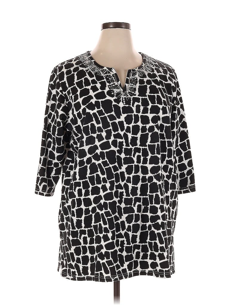 Pre-owned Ulla Popken 3/4 Sleeve Button Down Shirt In Black