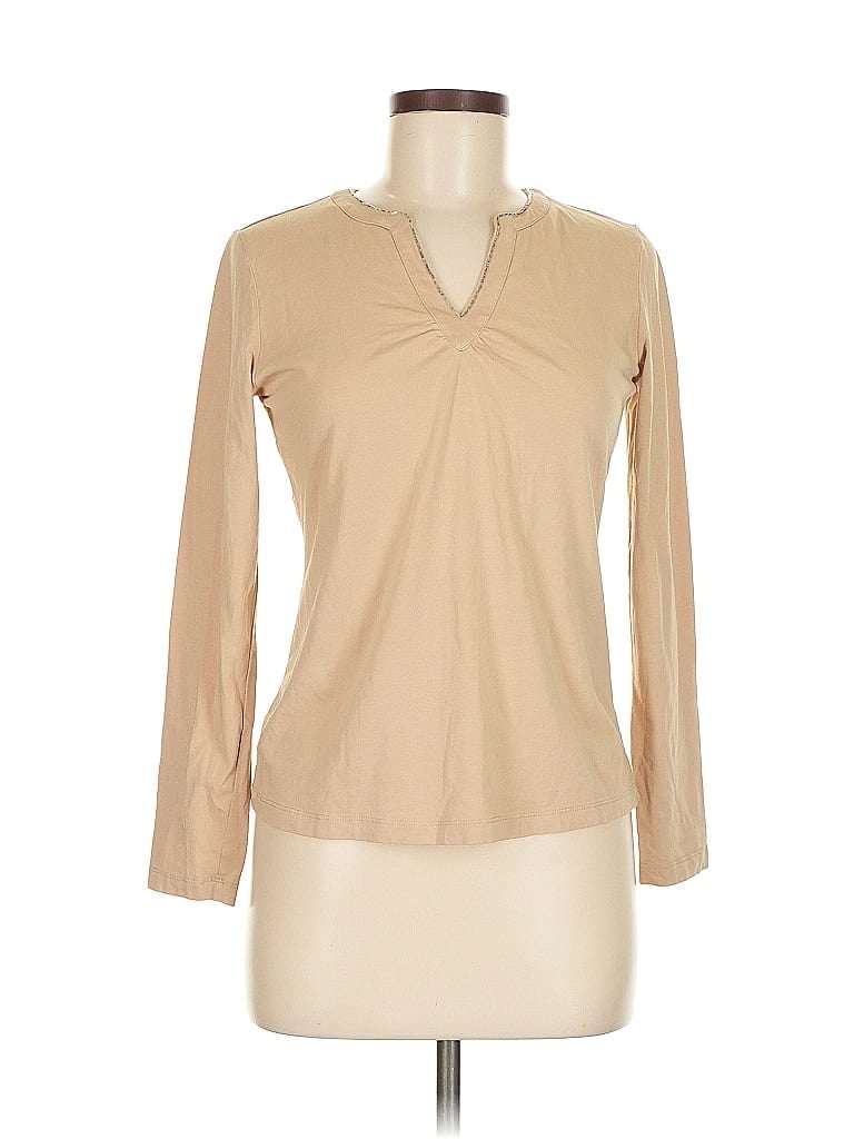 Pre-owned Ann Taylor Factory Long Sleeve Top Tan V-neck Tops In Brown