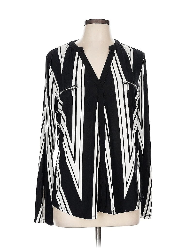 Pre-owned Inc International Concepts Long Sleeve Blouse In Black