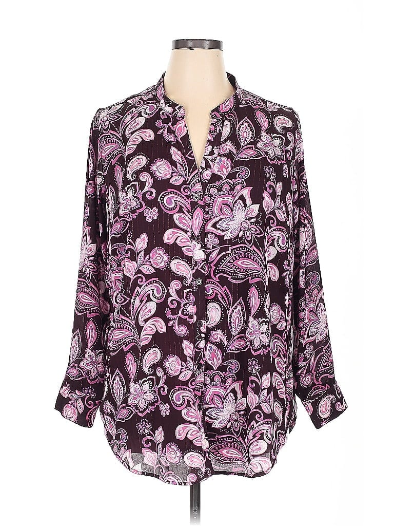 Belle By Kim Gravel Paisley Purple Long Sleeve Blouse Size 1X - photo 1