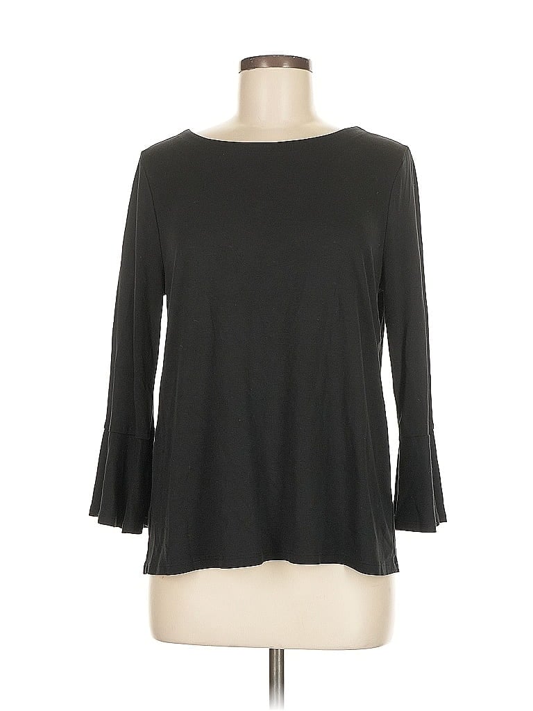 Pre-owned Ann Taylor Loft 3/4 Sleeve Top Black Boatneck Tops