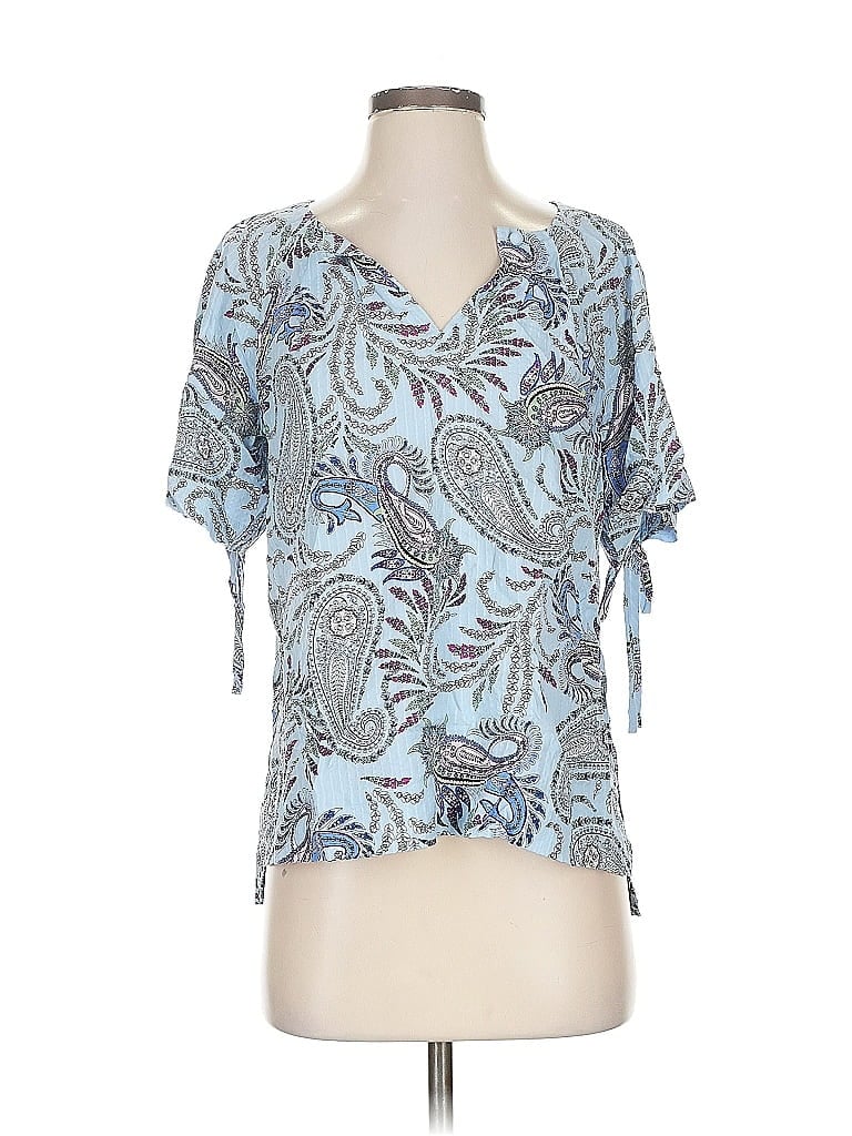 Pre-owned Ann Taylor Loft Short Sleeve Blouse In Blue
