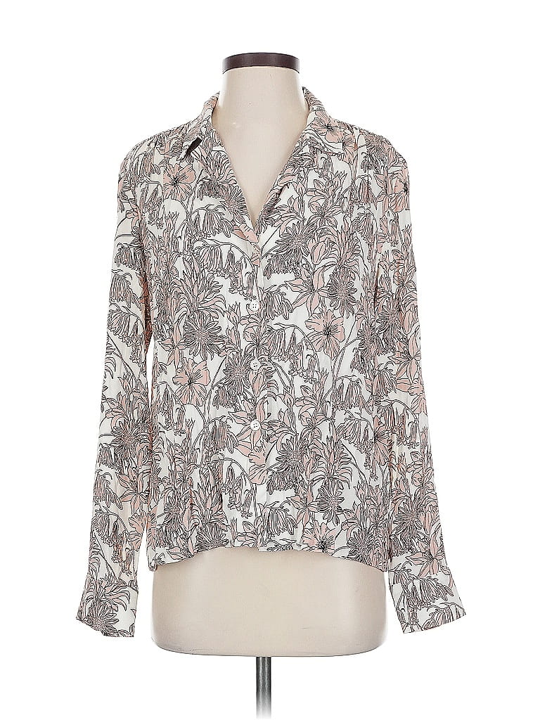 Karen Kane 100% Viscose Paisley Silver Long Sleeve Blouse Size S - photo 1