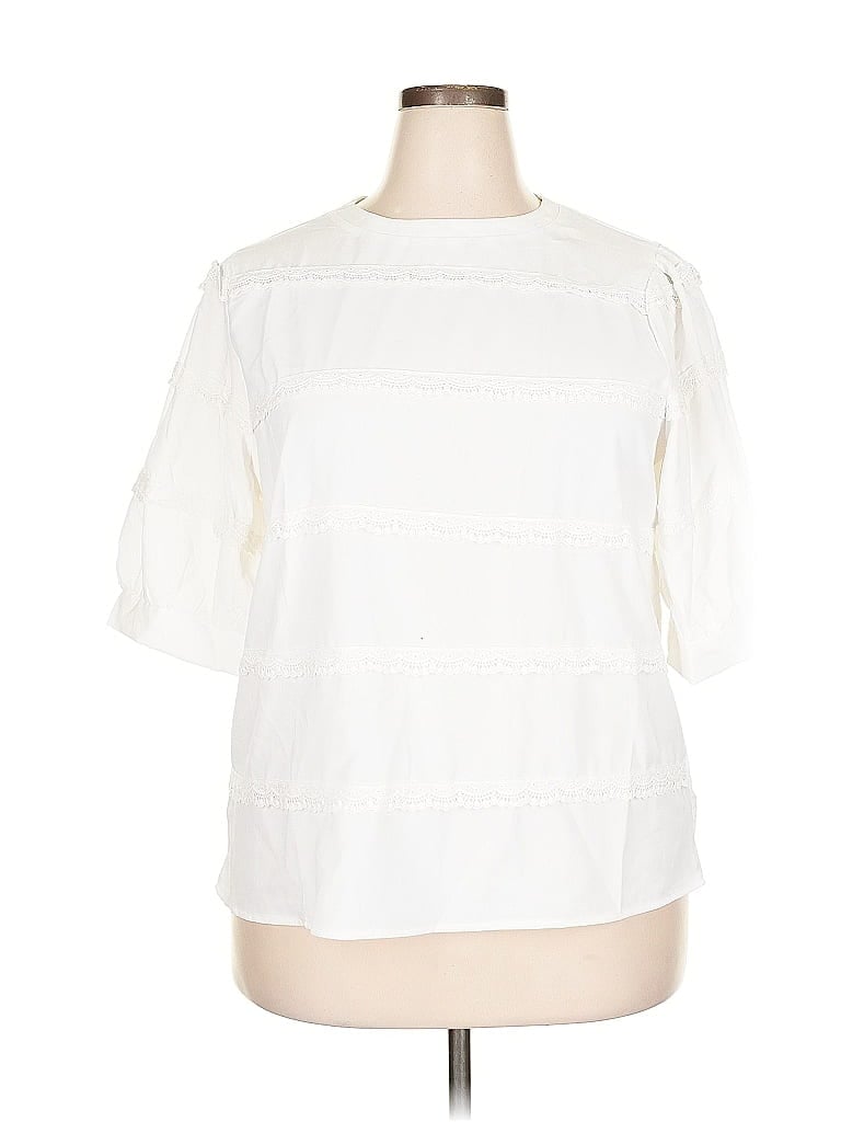 Pre-owned Grace Karin 3/4 Sleeve Top Ivory Mock Neckline Tops In White