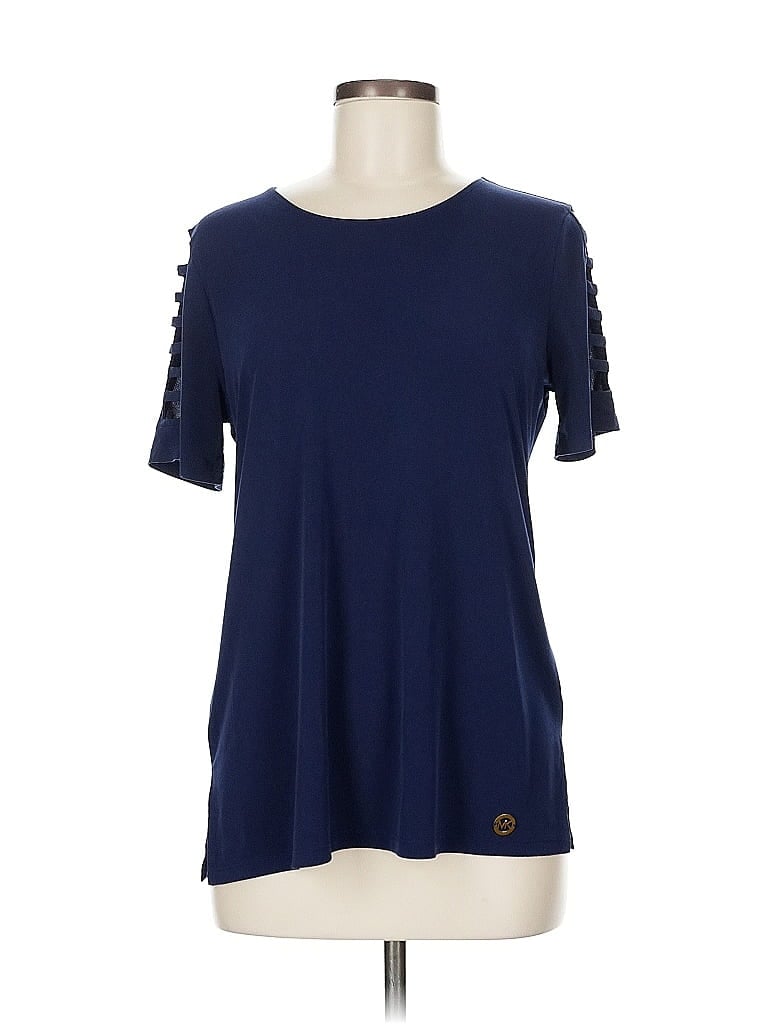 Pre-owned Michael Michael Kors Short Sleeve Top Blue Cold Shoulder Neckline Tops