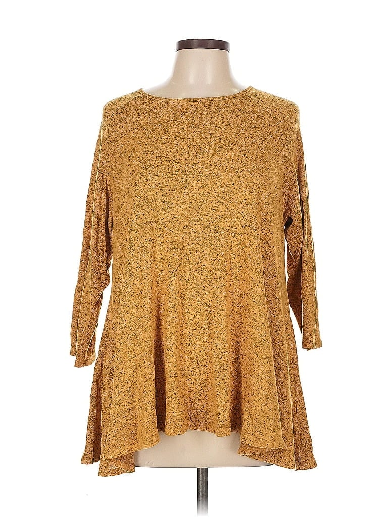 Pre-owned Cha Cha Vente 3/4 Sleeve Top Gold Boatneck Tops