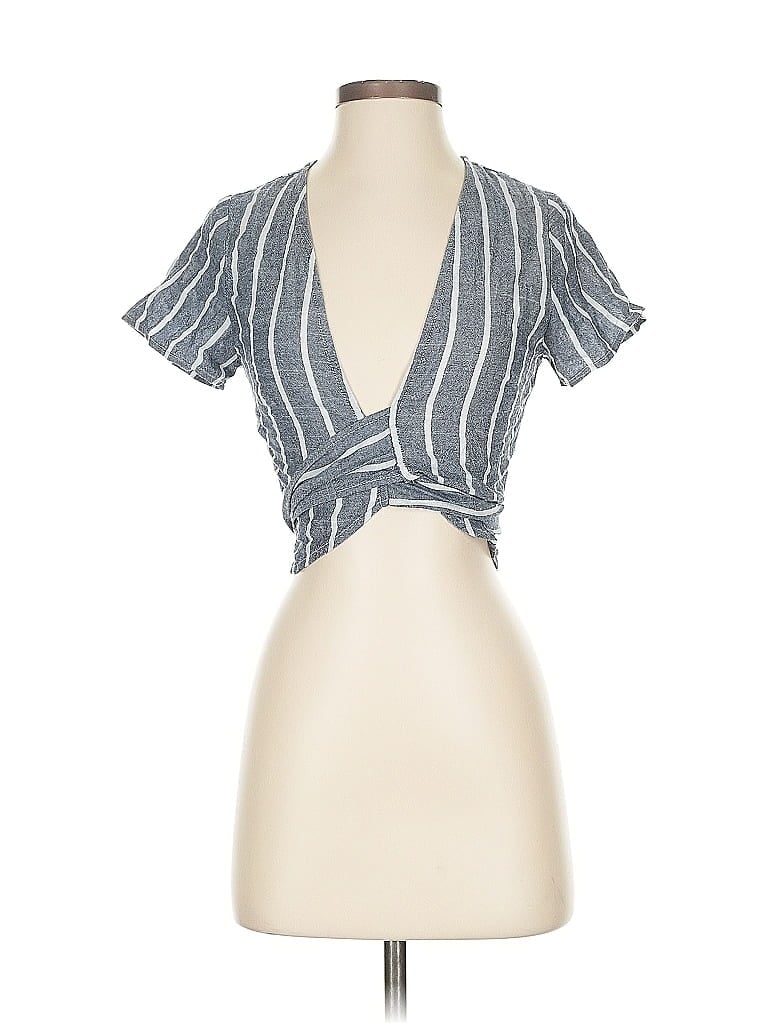 Pre-owned Superdown Short Sleeve Top Gray Plunge Neckline Tops