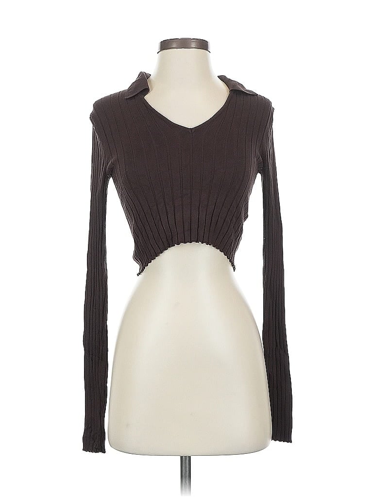 Pre-owned Garage Long Sleeve Top Brown Open Neckline Tops