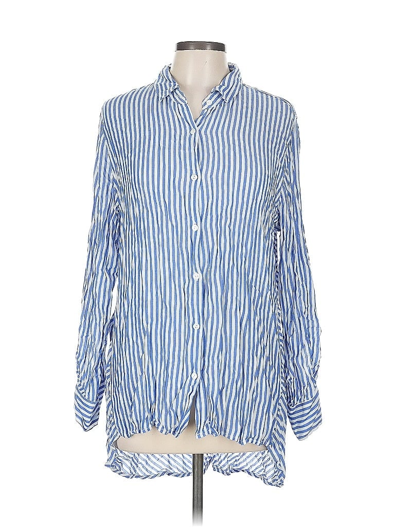 Pre-owned Max Studio Long Sleeve Button Down Shirt In Blue