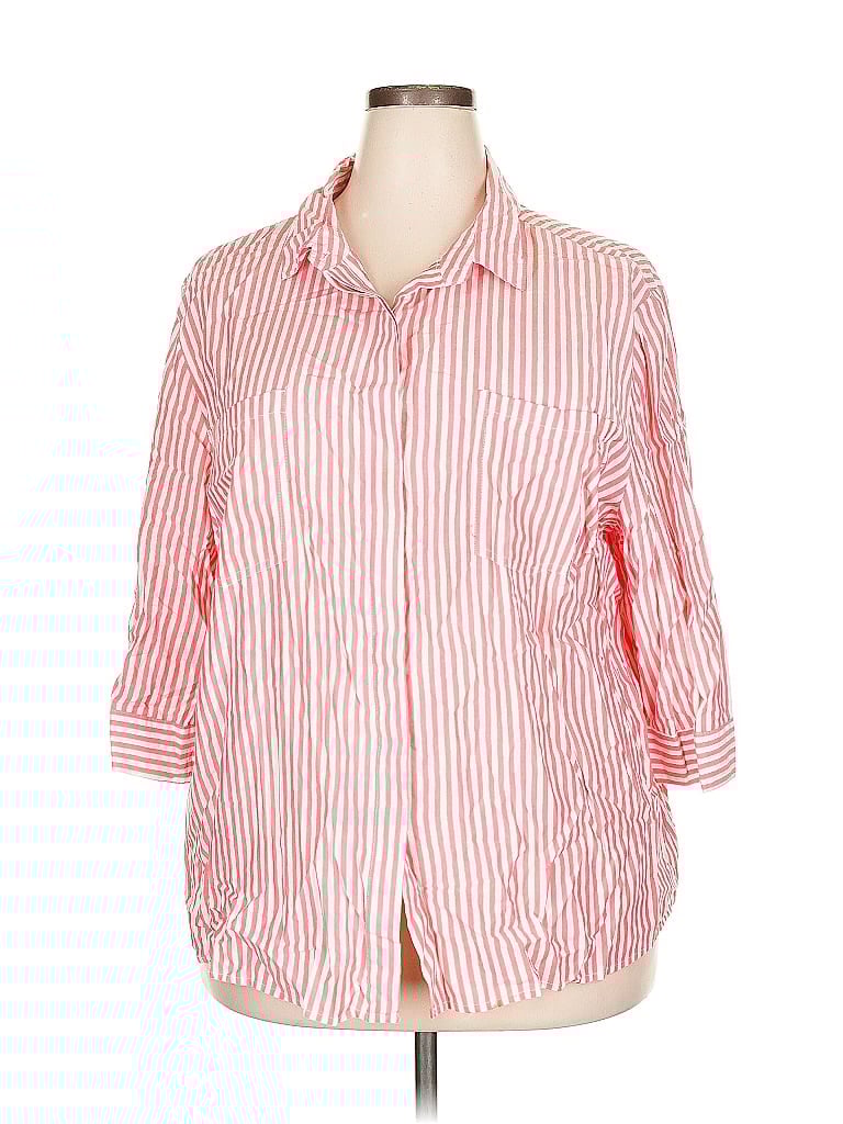 Pre-owned Per Se 3/4 Sleeve Button Down Shirt In Red