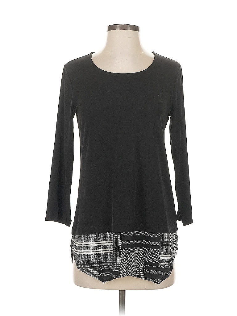 Pre-owned Susan Graver 3/4 Sleeve Top Black Scoop Neck Tops