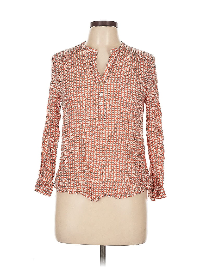 Pre-owned Ann Taylor Loft Long Sleeve Polo Shirt In Orange