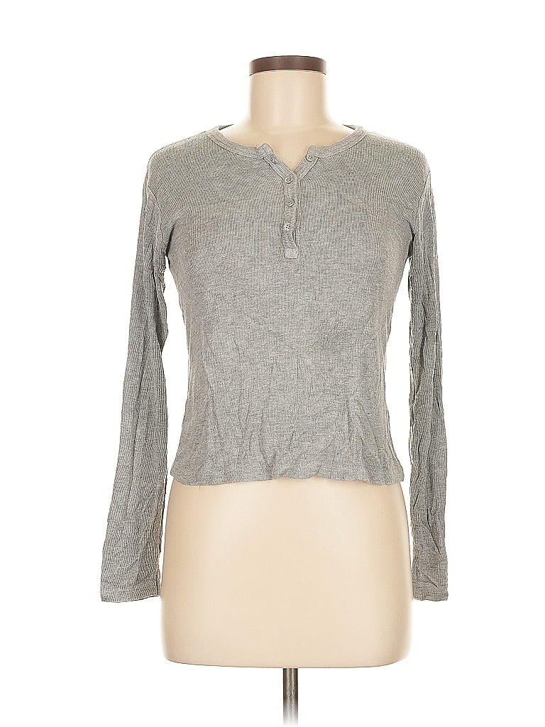Pre-owned John Galt Long Sleeve Henley Shirt In Gray