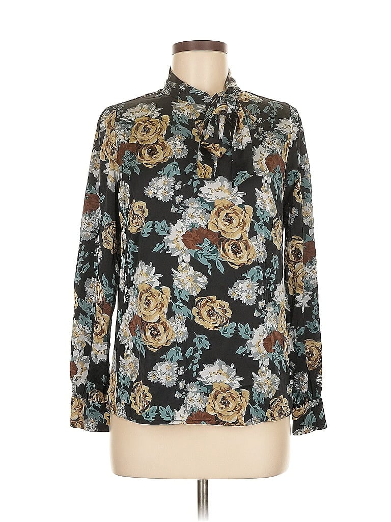 Pre-owned Allegra K Long Sleeve Blouse In Black