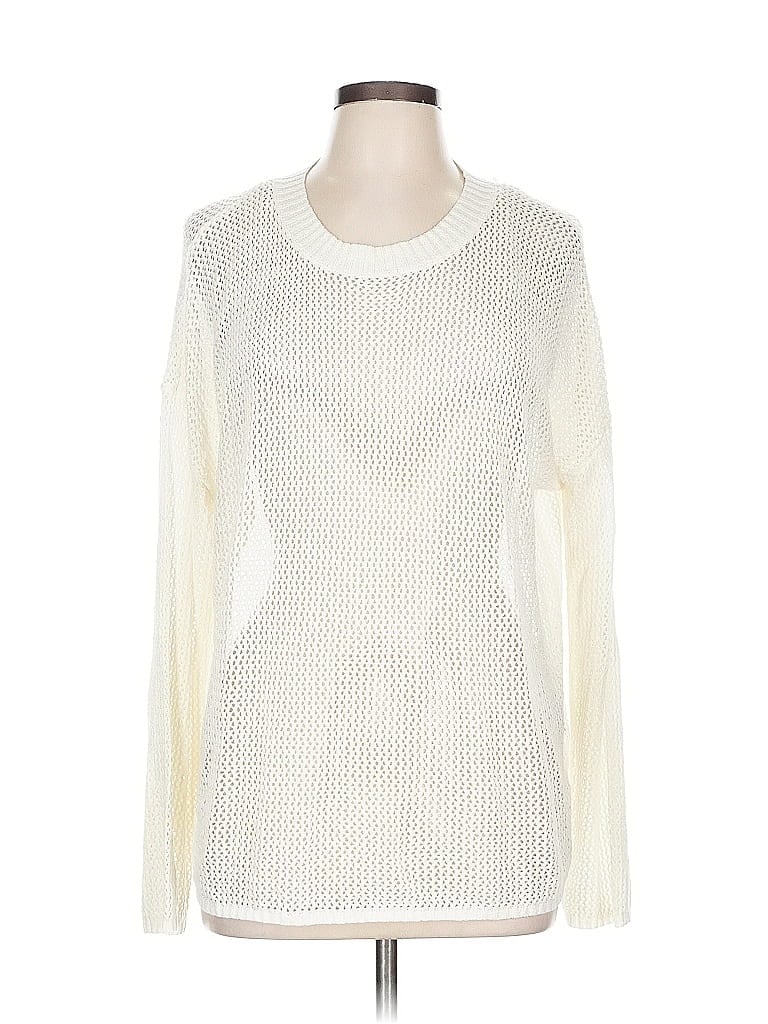 Pre-owned Kori America Long Sleeve Top Ivory Crew Neck Tops In White