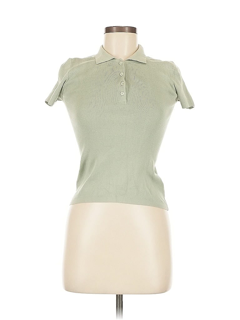 Pre-owned John Galt Short Sleeve Top Green Keyhole Neckline Tops