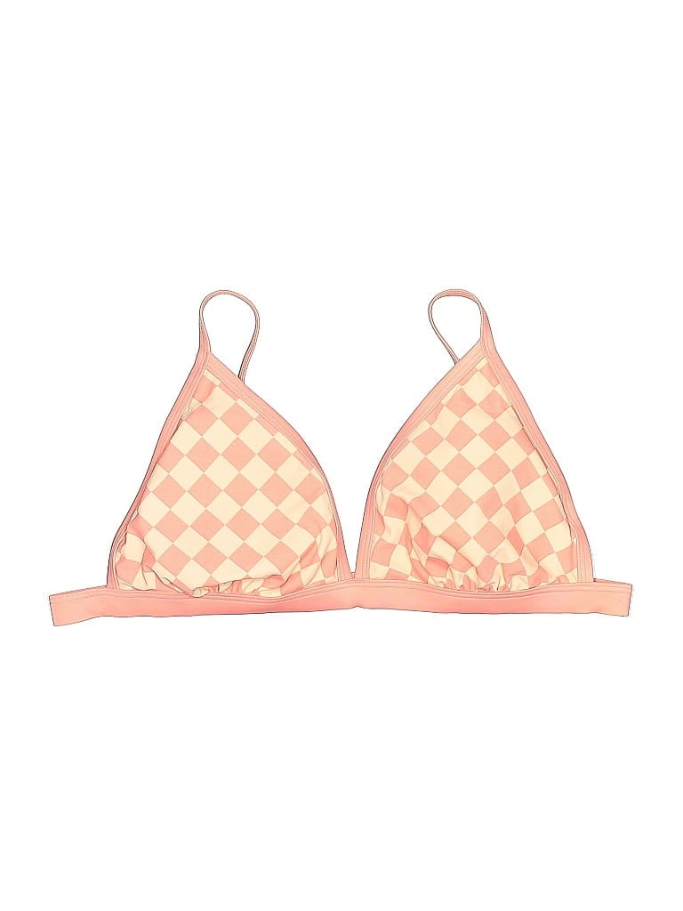 Pre-owned Kona Sol Swimsuit Top Pink Checkered/gingham Pattern Swimwear