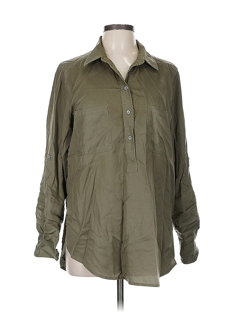 Pre-owned Lou & Grey Long Sleeve Button Down Shirt In Green