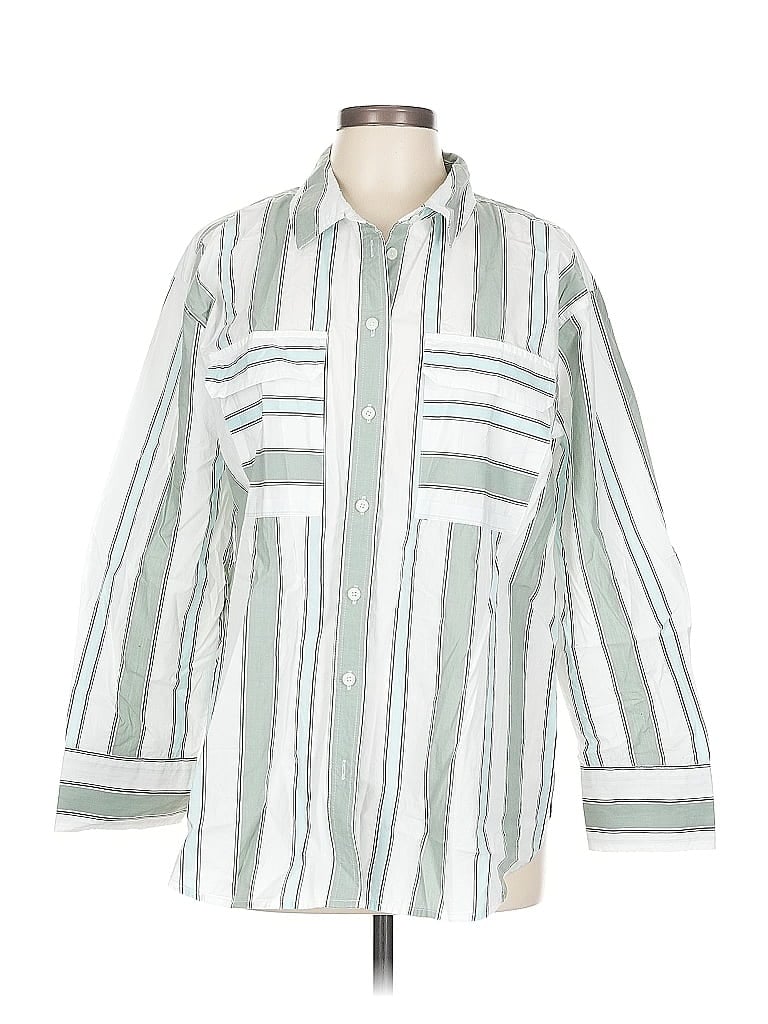 Pre-owned Ann Taylor Loft 3/4 Sleeve Button Down Shirt In Green