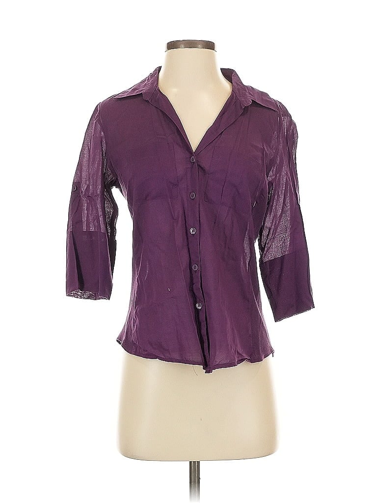 Pre-owned Ann Taylor Factory 3/4 Sleeve Button Down Shirt In Purple