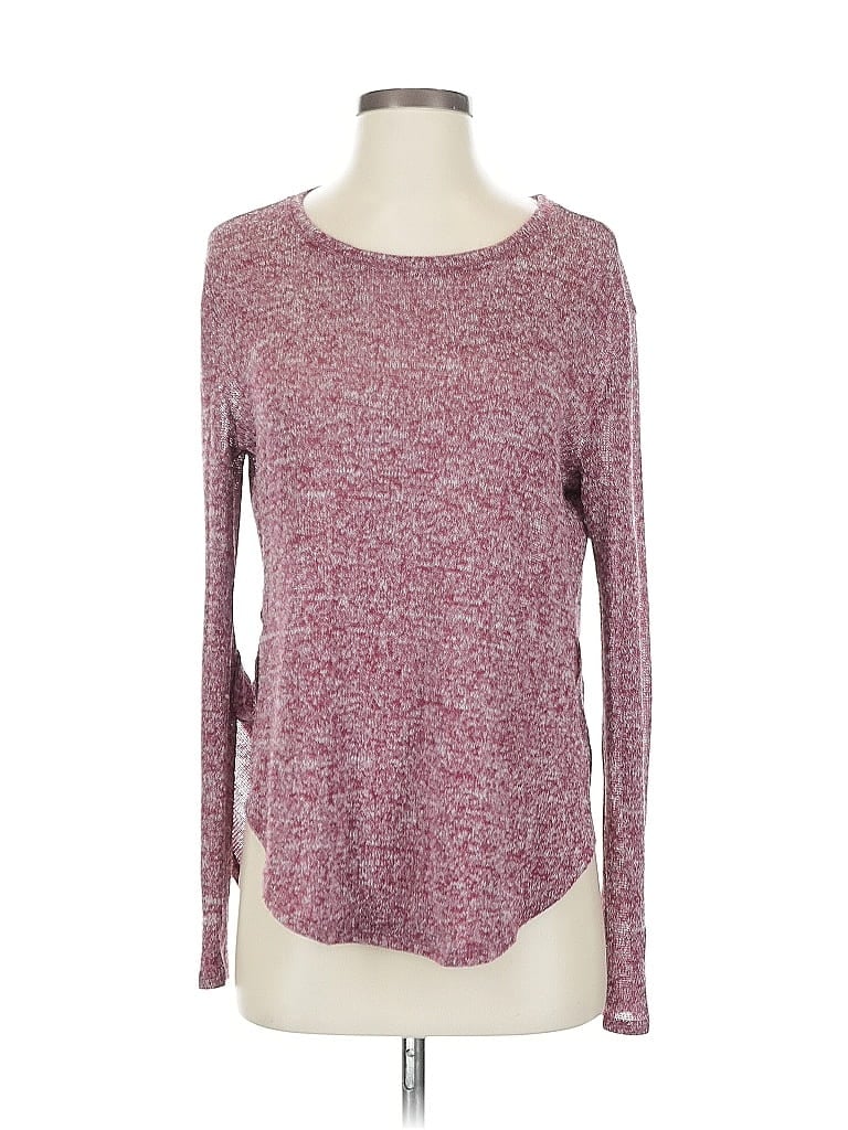 Pre-owned Abercrombie & Fitch Long Sleeve Top Burgundy Crew Neck Tops