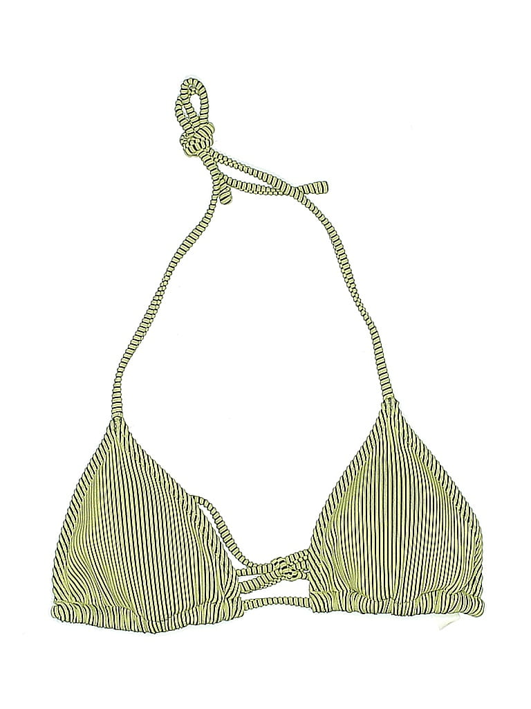 Pre-owned Unbranded Swimsuit Top Green Stripes Pattern Swimwear