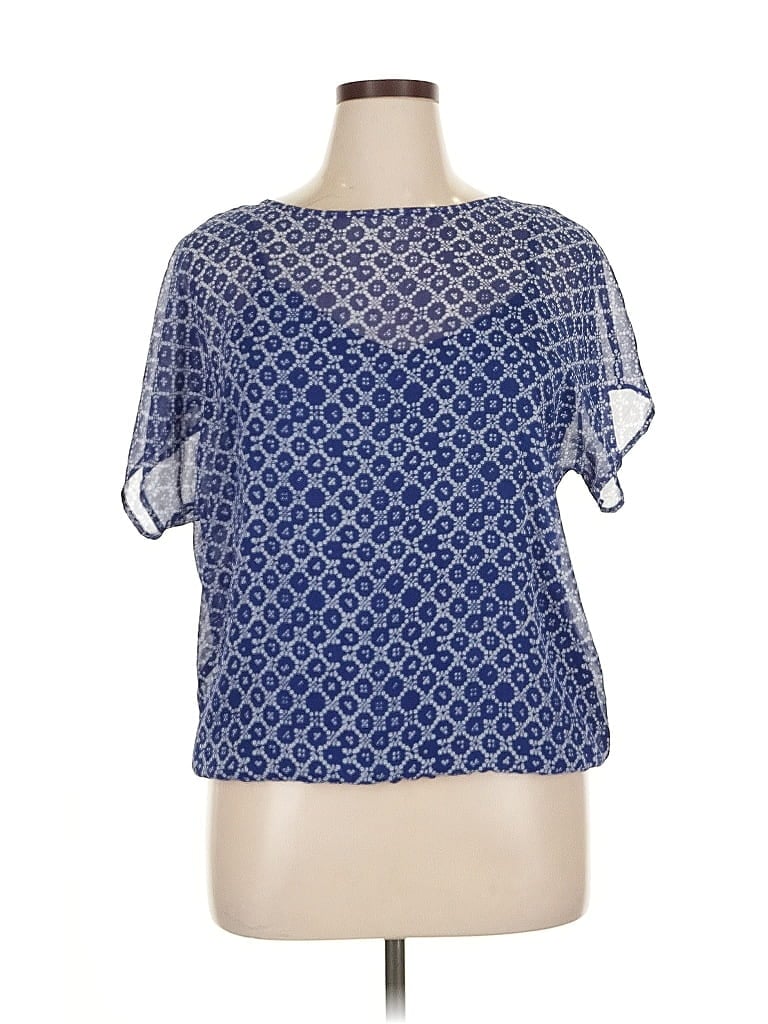 Pre-owned Liz Claiborne Short Sleeve Blouse In Blue