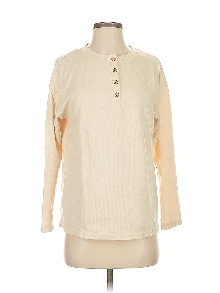 Pre-owned Unbranded Long Sleeve Henley Shirt In White