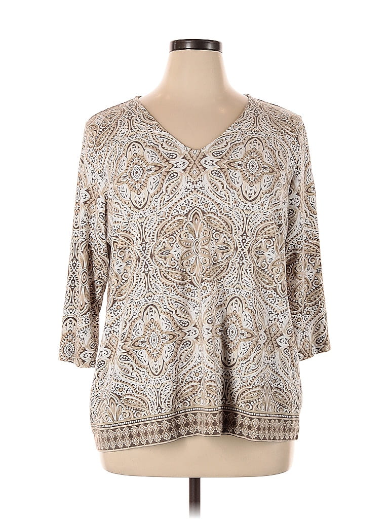 Belle By Kim Gravel Tan Ivory 3/4 Sleeve Blouse Size XL - photo 1