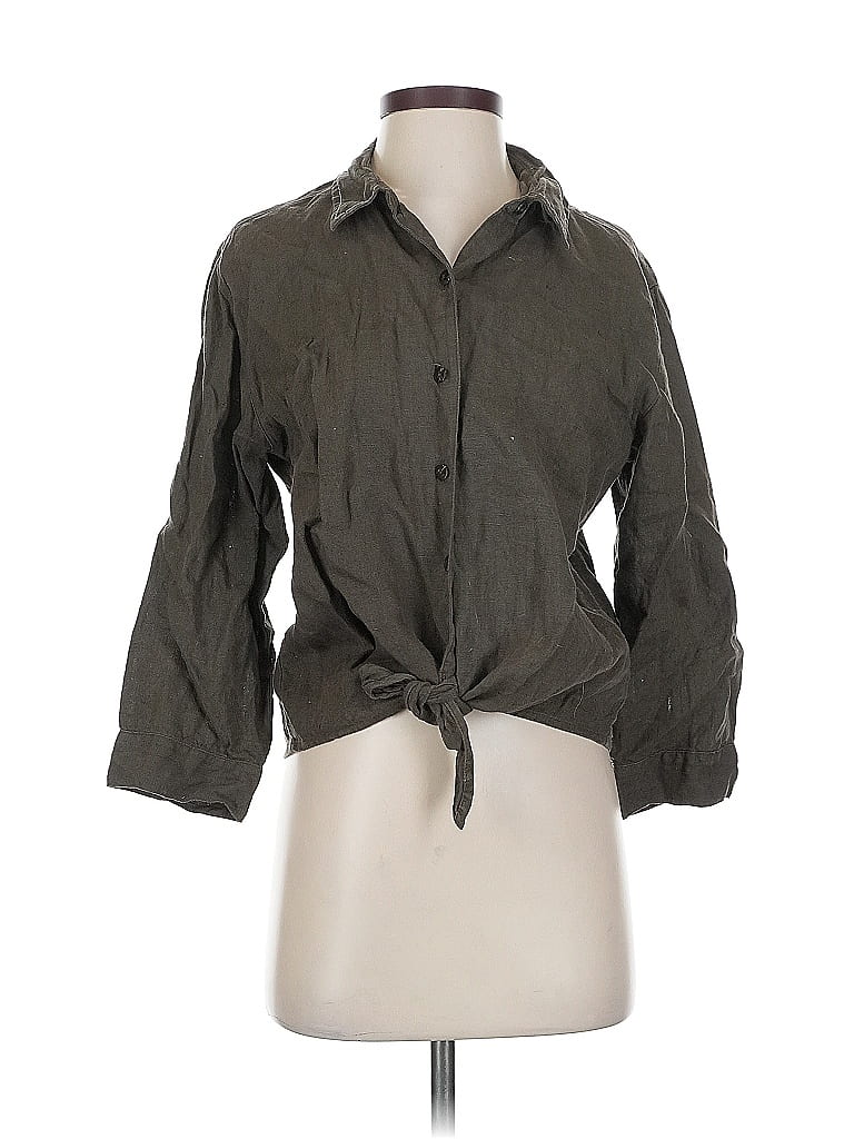 Chico's Design 100% Linen Gray 3/4 Sleeve Button-Down Shirt Size Med (1) - photo 1