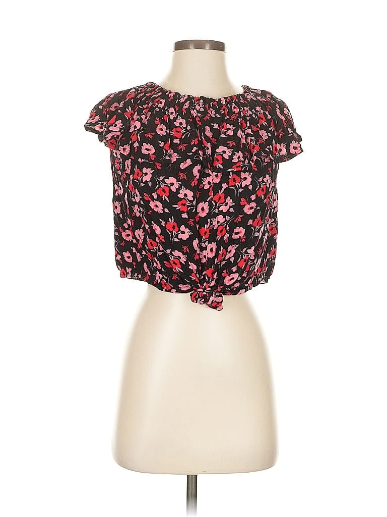 Pre-owned Express Short Sleeve Blouse In Black
