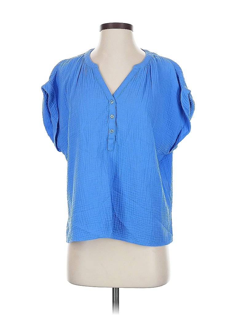 Pre-owned Banana Republic Factory Store Short Sleeve Henley Shirt In Blue