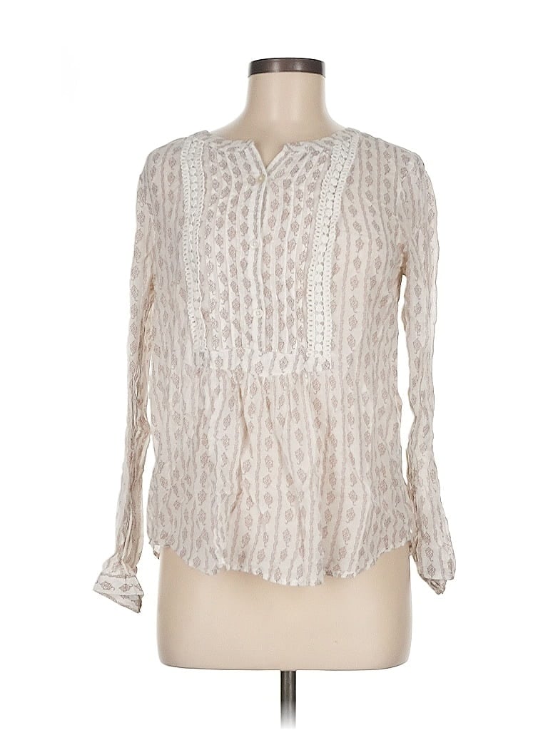 Pre-owned Ann Taylor Loft Long Sleeve Blouse In White
