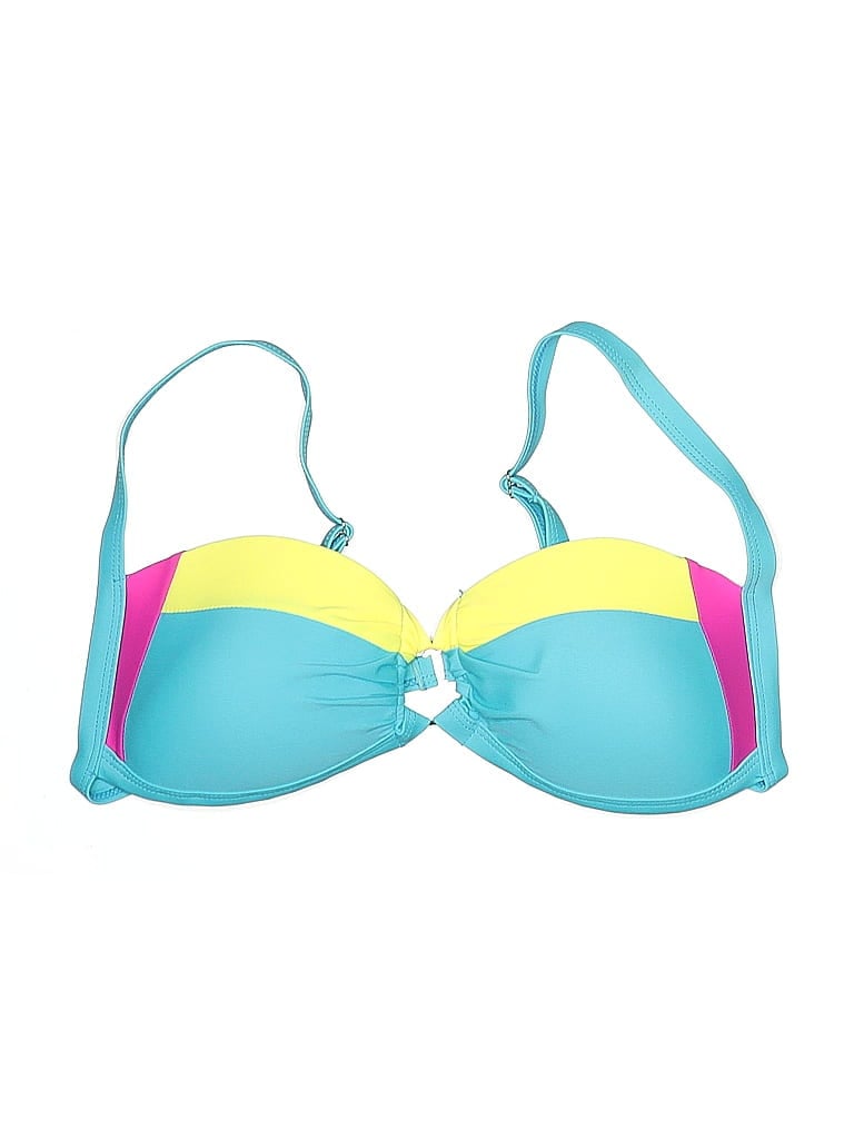 UNBRANDED Pre-owned Swimsuit Top Blue Color Block Pattern Swimwear