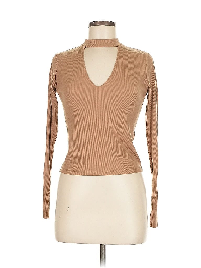 Pre-owned Trafaluc By Zara Long Sleeve Top Tan Turtleneck Tops In Brown