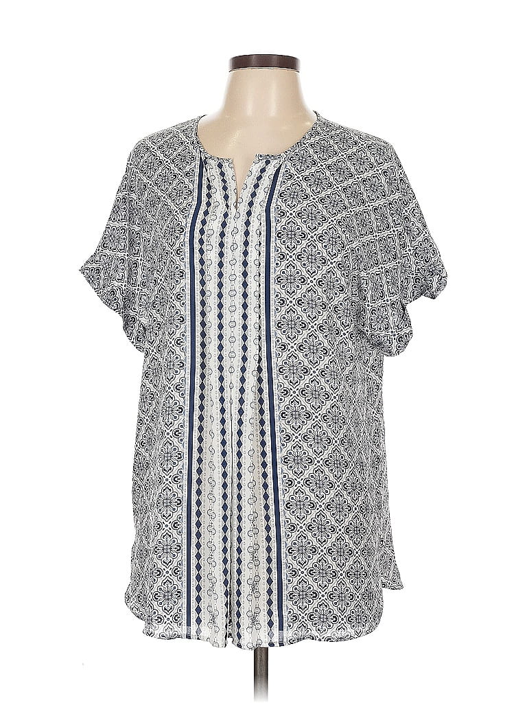 Pre-owned Max Studio Short Sleeve Blouse In Gray