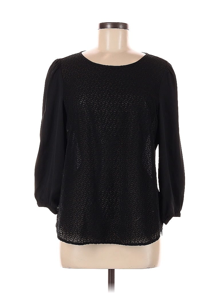 Pre-owned Ann Taylor Loft 3/4 Sleeve Top Black Boatneck Tops