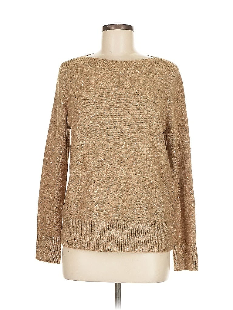 Pre-owned Ann Taylor Loft Long Sleeve Top Tan Boatneck Tops In Brown