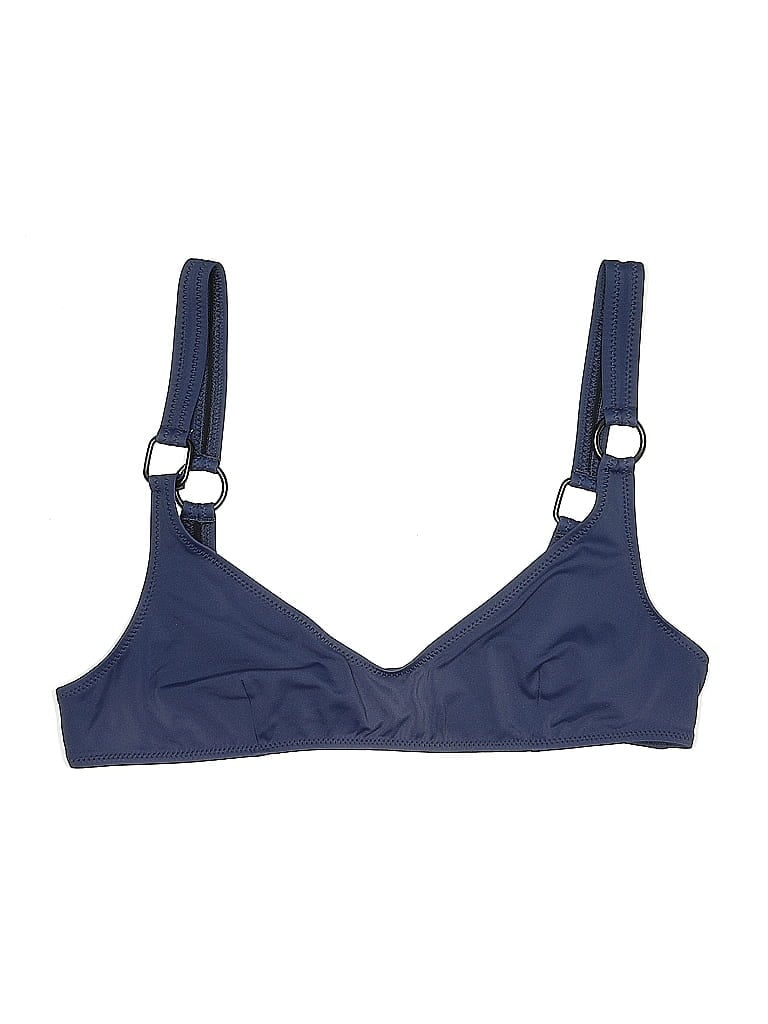 Pre-owned Staud X Solid & Striped Swimsuit Top Blue Solid Pattern Swimwear