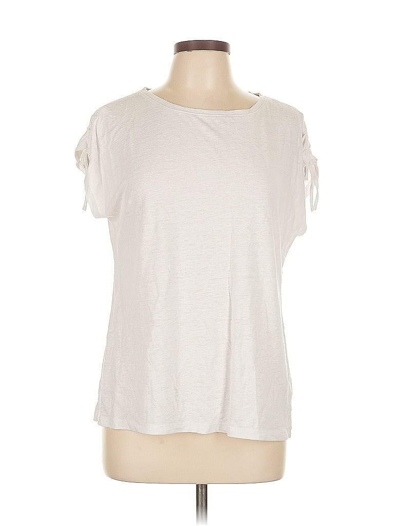 Click to view more detailed imagery on our partner's website Pre-owned Talbots Short Sleeve Top Ivory Cold Shoulder Neckline Tops In White
