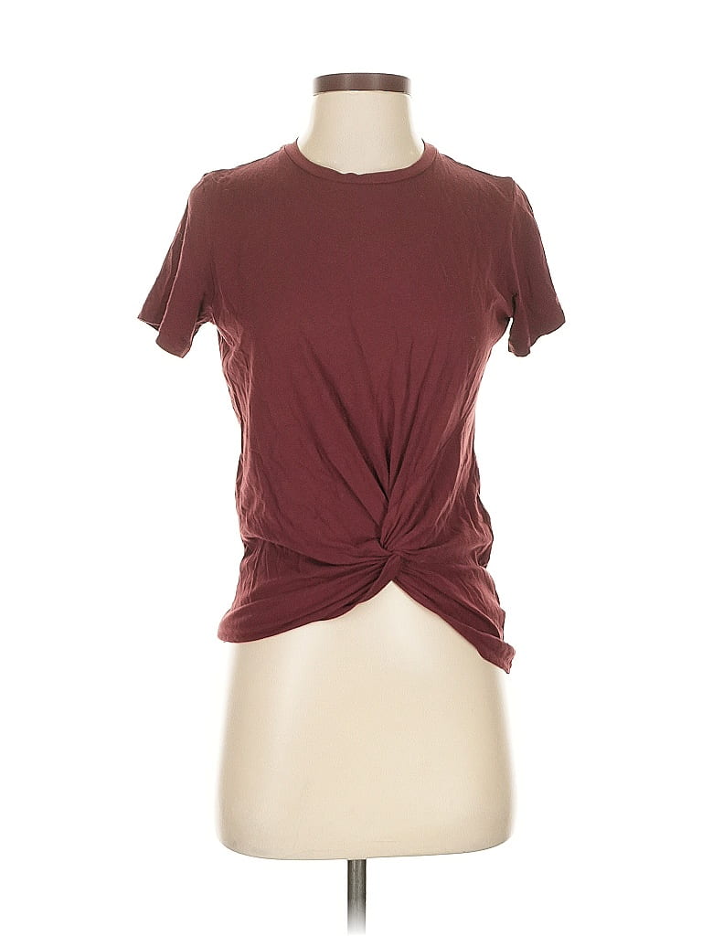 Pre-owned The Group By Babaton Short Sleeve Top Burgundy Solid Pattern Tops
