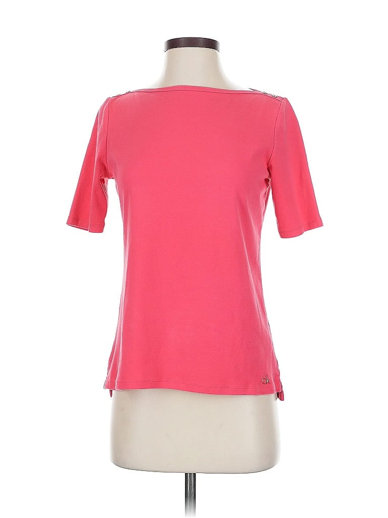 Pre-owned Calvin Klein Short Sleeve Top Pink Sweetheart Neckline Tops