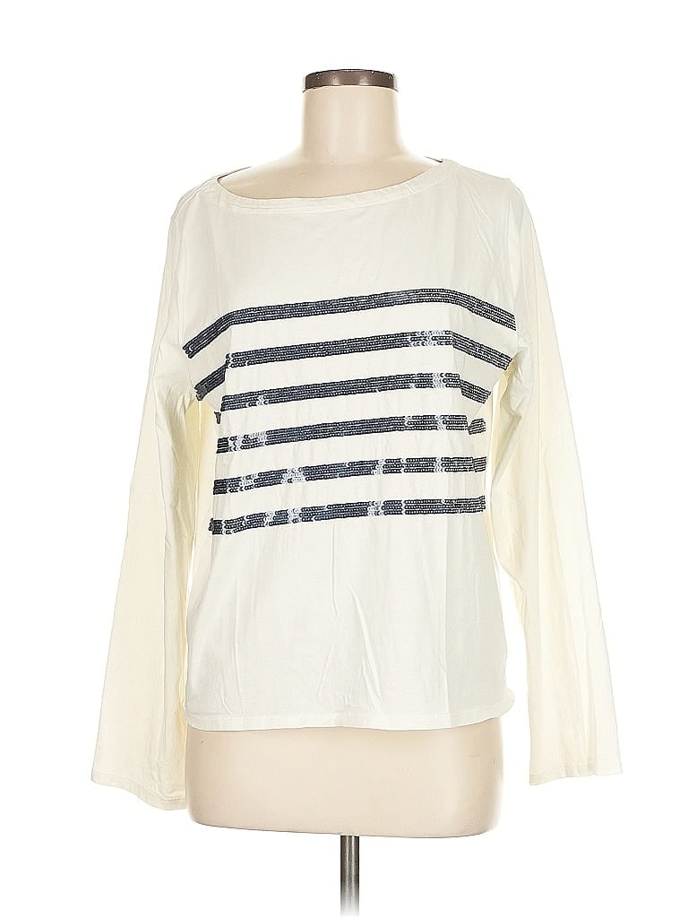 Pre-owned J.crew Factory Store Long Sleeve Top Ivory Boatneck Tops In White