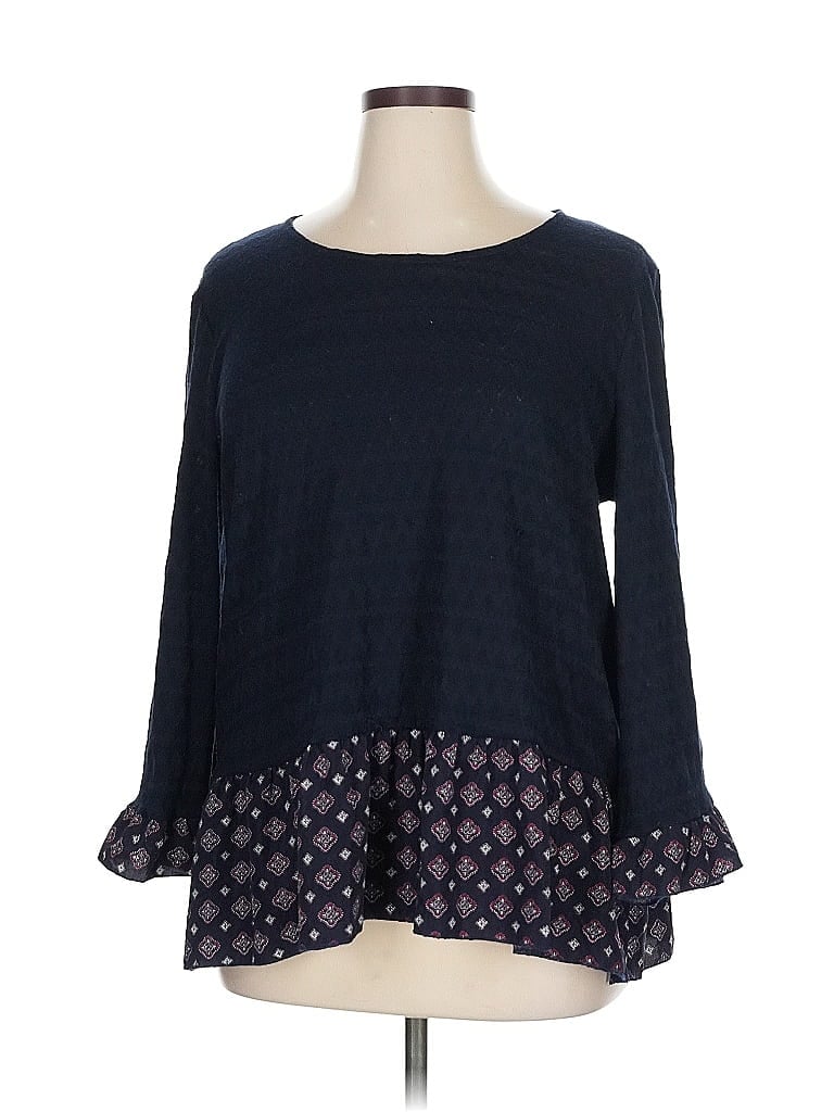 Pre-owned Suzanne Betro Long Sleeve Top Blue Boatneck Tops