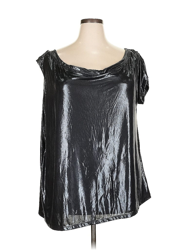 Pre-owned Torrid Short Sleeve Top Blue Metallic Pattern Scoop Neck Tops