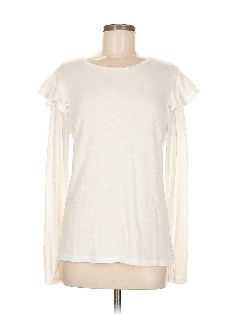 Pre-owned Ann Taylor Long Sleeve Top Ivory Crew Neck Tops In White