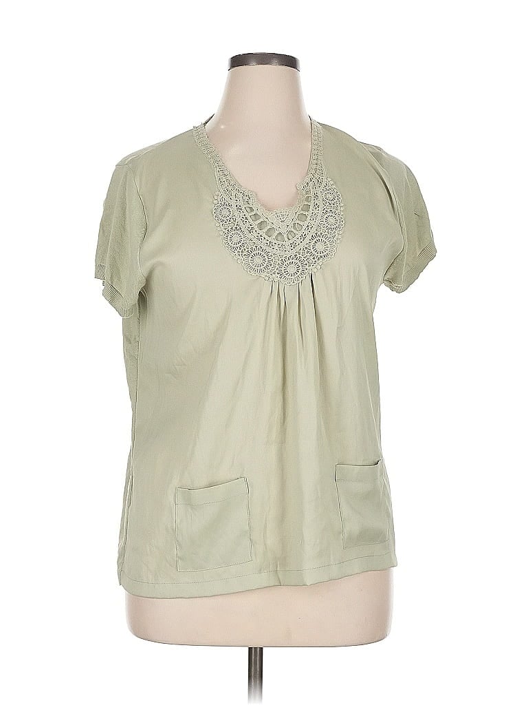 Pre-owned August Silk Short Sleeve Blouse In Green