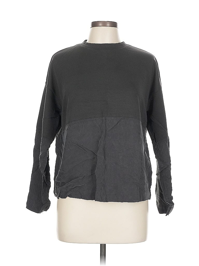 Pre-owned Massimo Dutti Long Sleeve Top Gray Crew Neck Tops