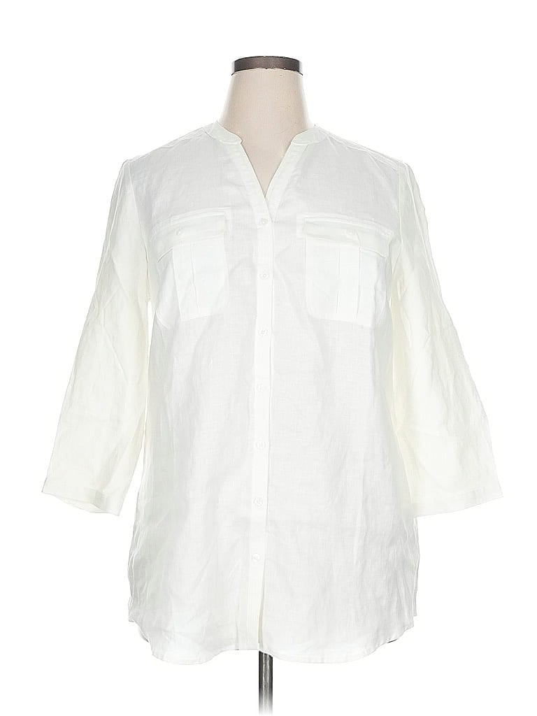 Pre-owned Original Nicole Miller 3/4 Sleeve Button Down Shirt In White