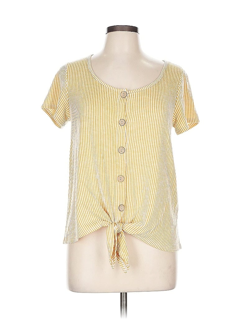 Pre-owned W5 Short Sleeve Top Yellow Solid Pattern Scoop Neck Tops